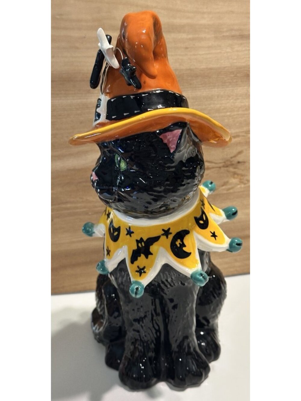 Blue Sky Clayworks Black CAT Kitten Orange Witch Hat Ceramic Halloween Figurine - Picture 4 of 9